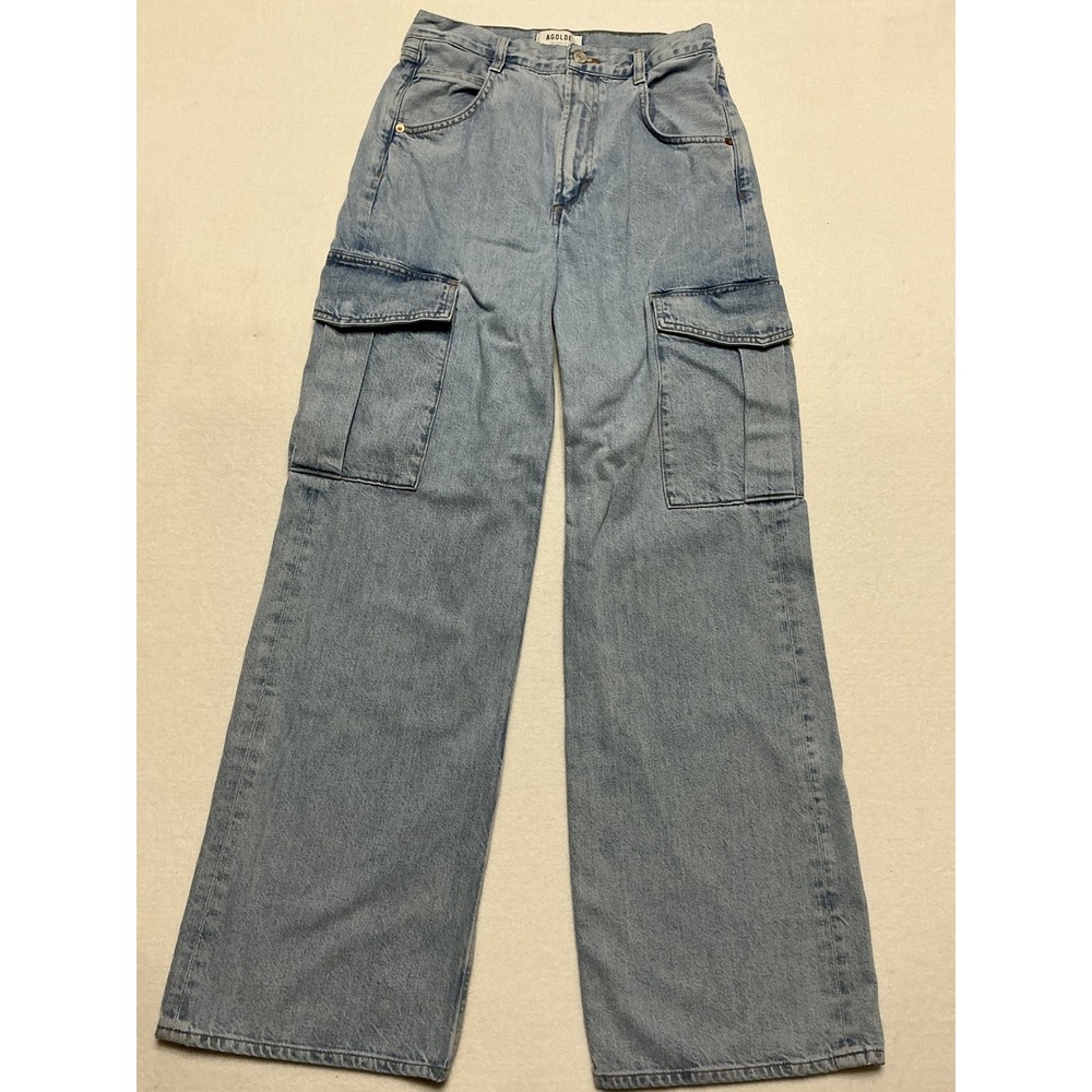 AGOLDE Minka Cargo Jeans Womens 25 Light Wash High Rise Wide Leg A9117-1463